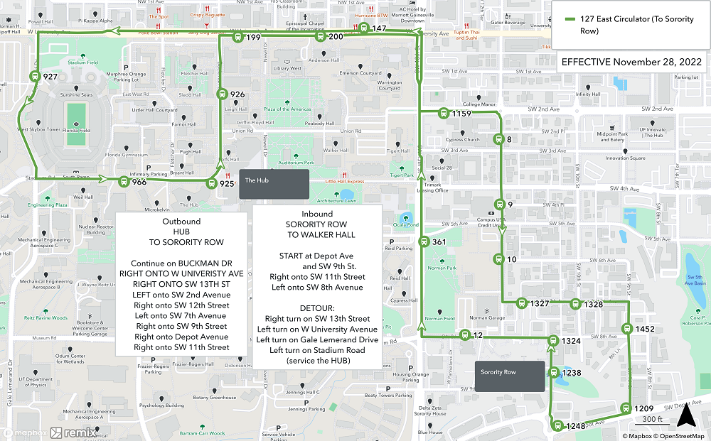 Gainesville Florida RTS November 28 Detours - Route 127 Complete and Detour