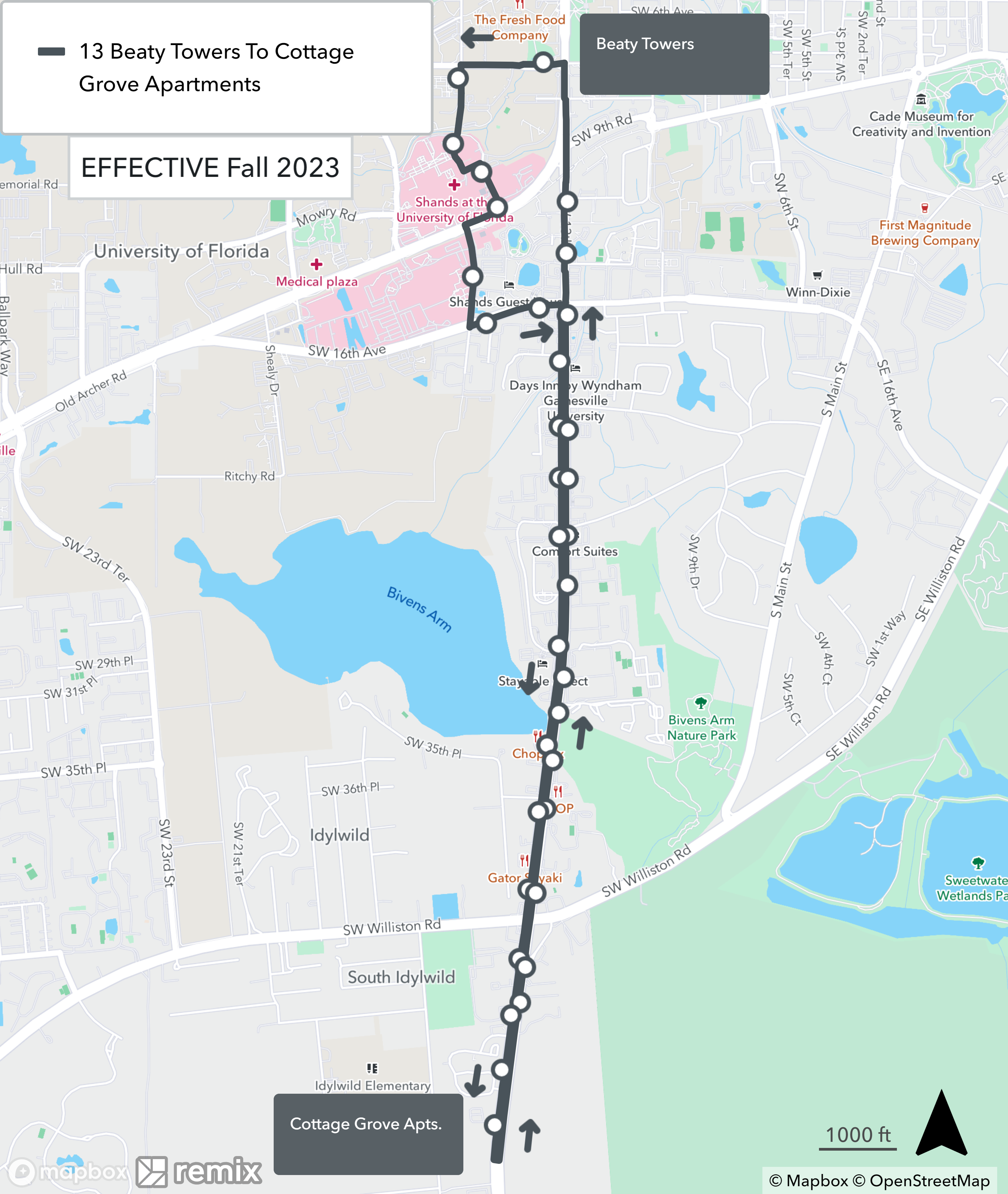 Gainesville Florida RTS November 28 Detours - Route 013 Complete Route