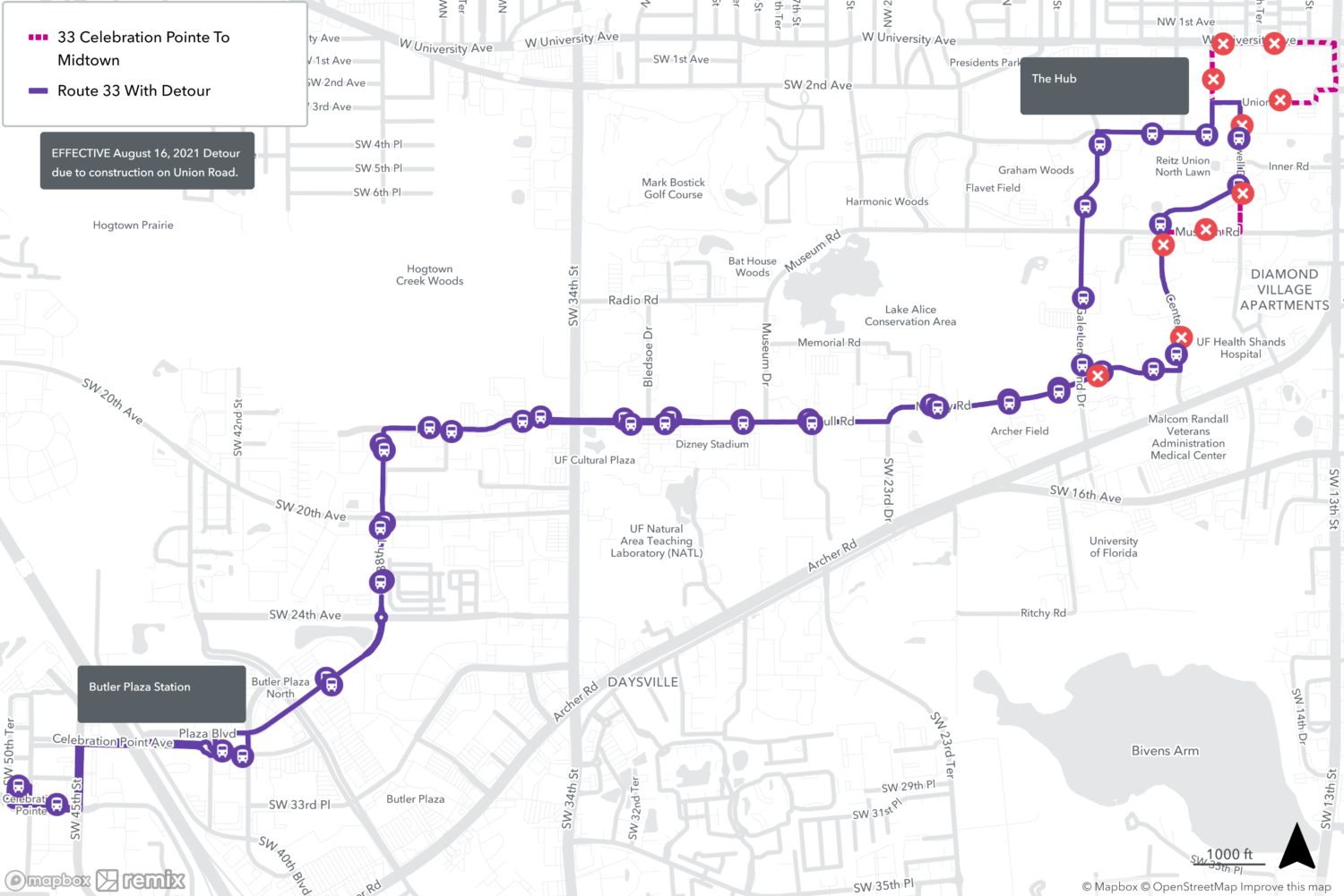 Route 033 Butler Plaza Transfer Station to Midtown - Go-RTS